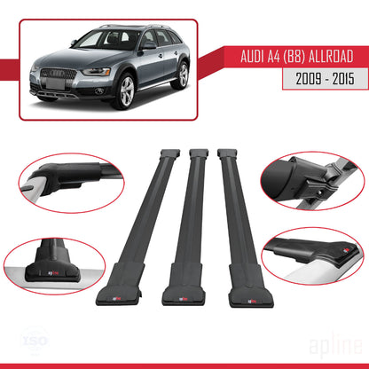 Compatibile con A4 (B8) Allroad 2009-2015 modello FLY Barre portatutto per auto Portapacchi in alluminio nero 3 barre