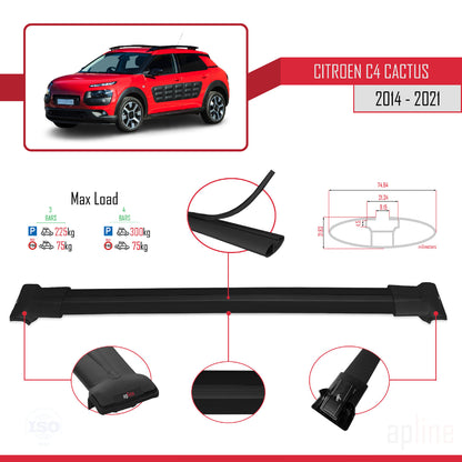Kompatibel mit Citroen C4 Cactus 2014-2021 FLY Modell Dachgepäckträger, schwarzes Aluminium, 3 Querträger