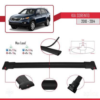 Compatible with Kia Sorento 2 (XM) 2010-2014 FLY Model Car Roof Rack Cross Bar Black Aluminium 3 Bars
