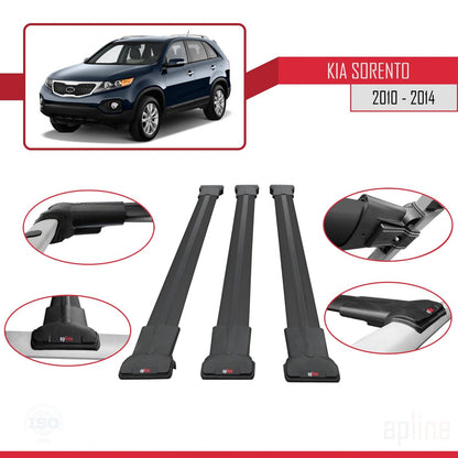 Compatible with Kia Sorento 2 (XM) 2010-2014 FLY Model Car Roof Rack Cross Bar Black Aluminium 3 Bars
