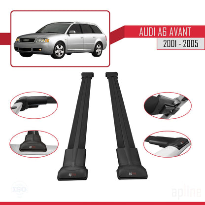 Compatible avec Audi A6 Avant 2001-2005 FLY Model Barres de Toit Railing Porte-Bagages de Voiture Noir Aluminium 2 Barres