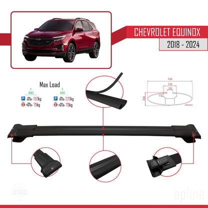 Compatible avec Chevrolet Equinox 2018-2024 FLY Model Barres de Toit Railing Porte-Bagages de Voiture Noir Aluminium 3 Barres