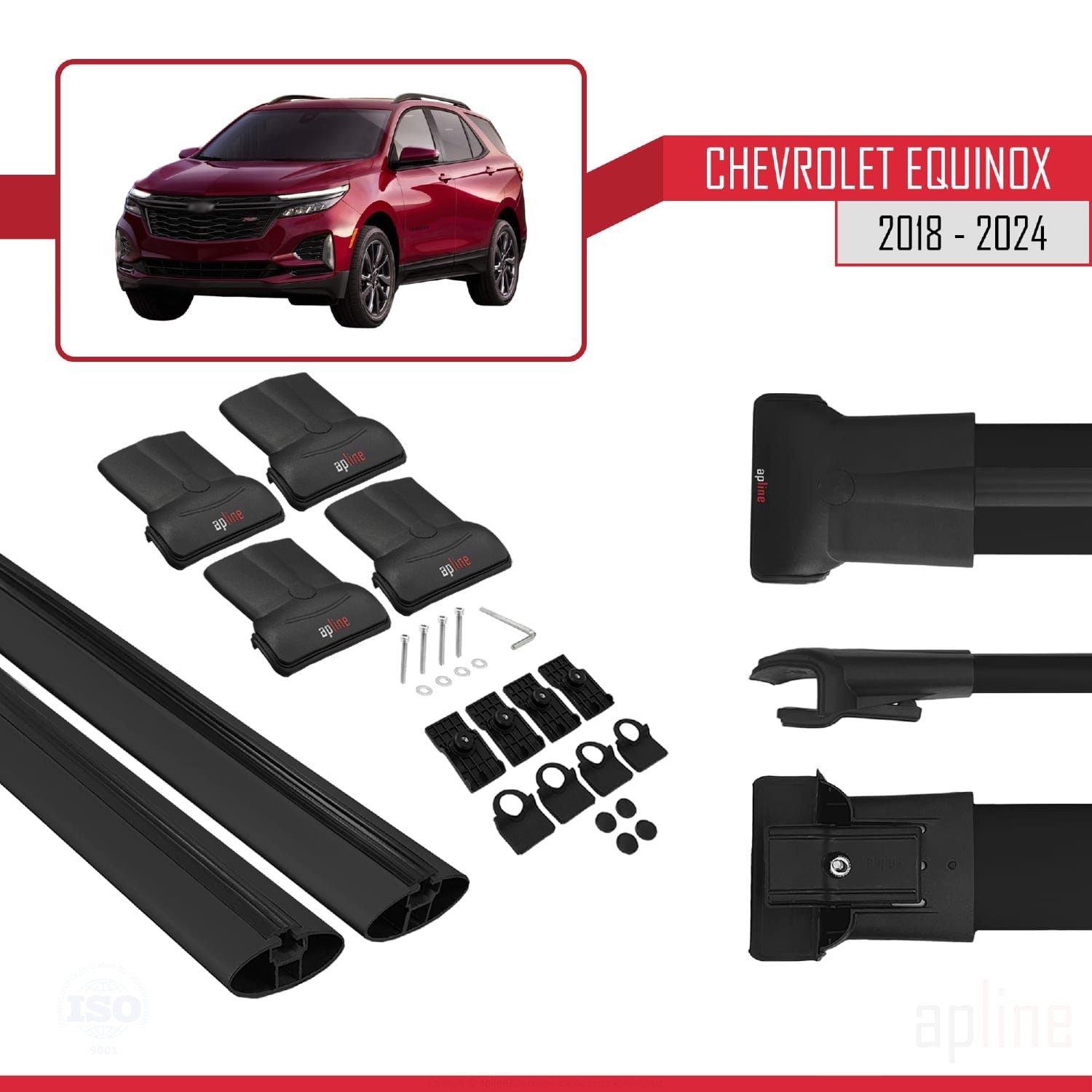 Compatible avec Chevrolet Equinox 2018-2024 FLY Model Barres de Toit Railing Porte-Bagages de Voiture Noir Aluminium 2 Barres