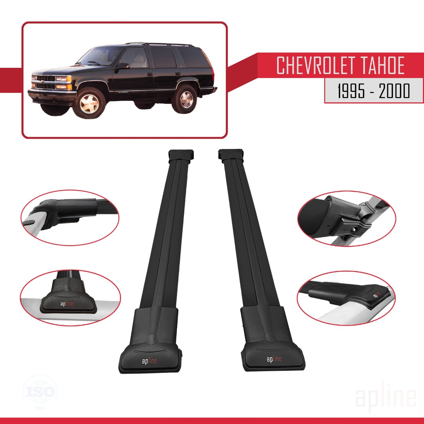 Compatible avec Chevrolet Tahoe 1995-2000 FLY Model Barres de Toit Railing Porte-Bagages de Voiture Noir Aluminium 2 Barres