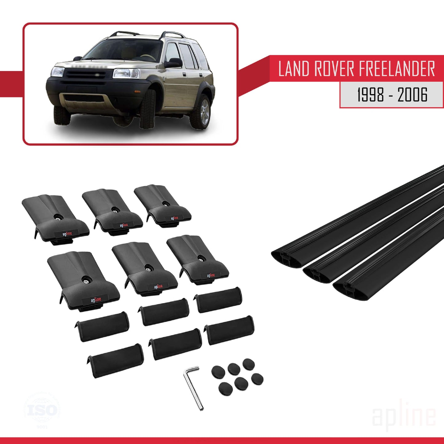 Compatible avec Land Rover Freelander (L314) 1998-2006 FLY Model Barres de Toit Railing Porte-Bagages de Voiture Noir Aluminium 3 Barres