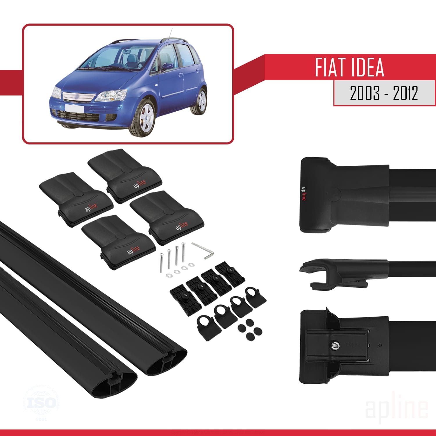 Compatible avec Fiat Idea 2003-2012 FLY Model Barres de Toit Railing Porte-Bagages de Voiture Noir Aluminium 2 Barres