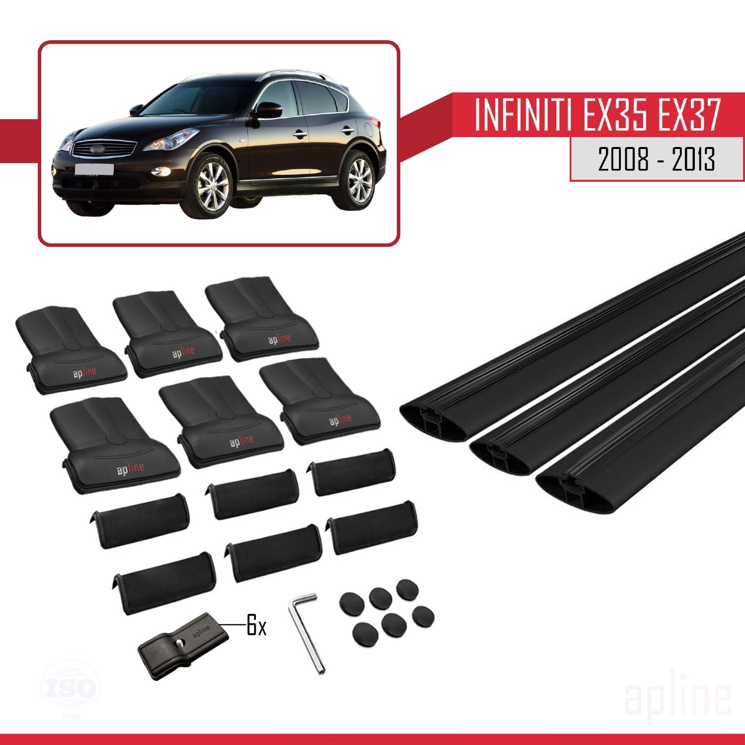 Compatible avec Infiniti EX35 EX37 2008-2013 FLY Model Barres de Toit Railing Porte-Bagages de Voiture Noir Aluminium 3 Barres