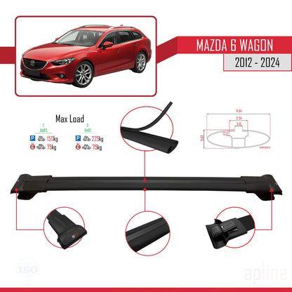 Compatible avec Mazda 6 Wagon 2012-2024 FLY Model Barres de Toit Railing Porte-Bagages de Voiture Noir Aluminium 2 Barres