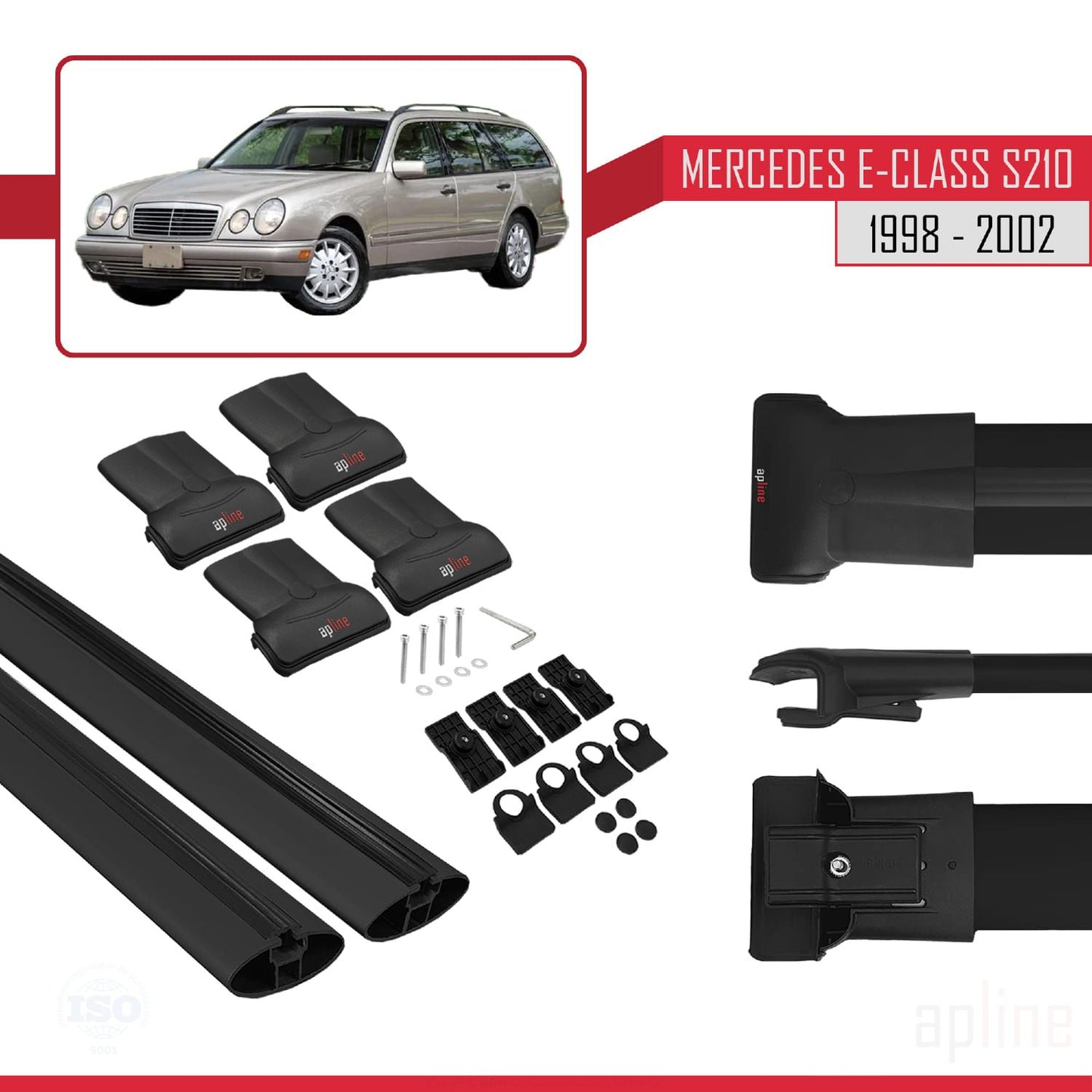 Compatible avec Mercedes E Class S210 Wagon 1998-2002 FLY Model Barres de Toit Railing Porte-Bagages de Voiture Noir Aluminium 2 Barres
