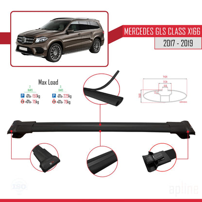 Compatible avec Mercedes GLS Class X166 2017-2019 FLY Model Barres de Toit Railing Porte-Bagages de Voiture Noir Aluminium 3 Barres