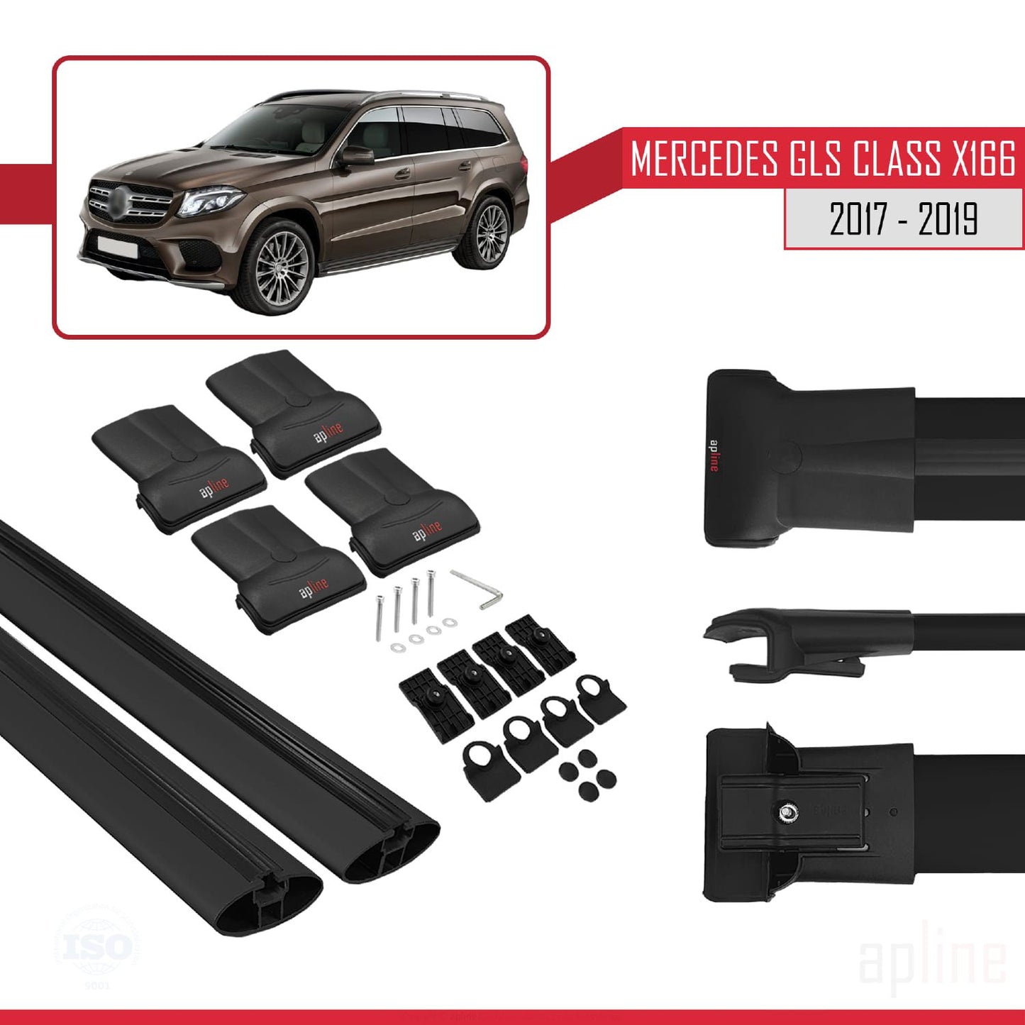 Compatible avec Mercedes GLS Class X166 2017-2019 FLY Model Barres de Toit Railing Porte-Bagages de Voiture Noir Aluminium 2 Barres