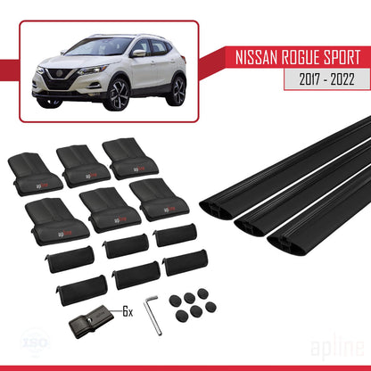 Compatible avec Nissan Rogue Sport 2017-2022 FLY Model Barres de Toit Railing Porte-Bagages de Voiture Noir Aluminium 3 Barres