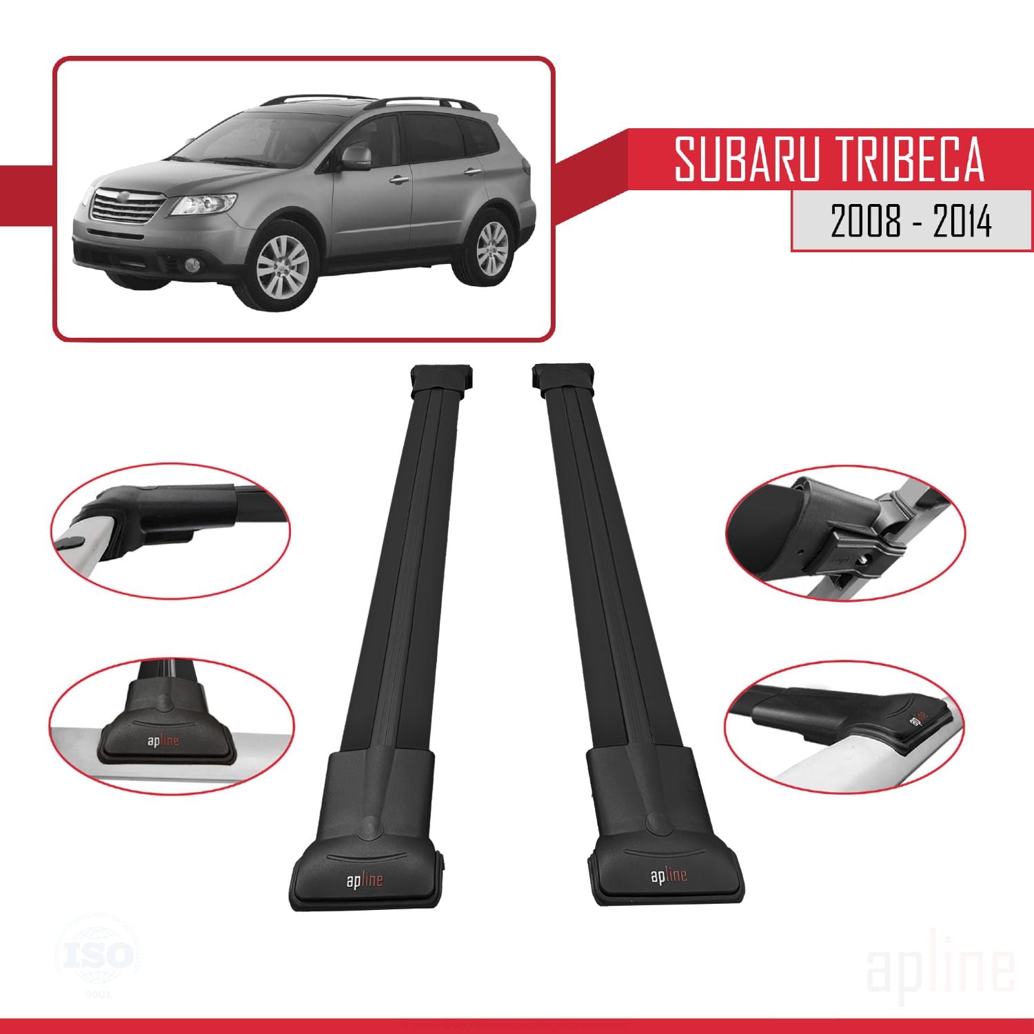 Compatible avec Subaru Tribeca 2008-2014 FLY Model Barres de Toit Railing Porte-Bagages de Voiture Noir Aluminium 2 Barres