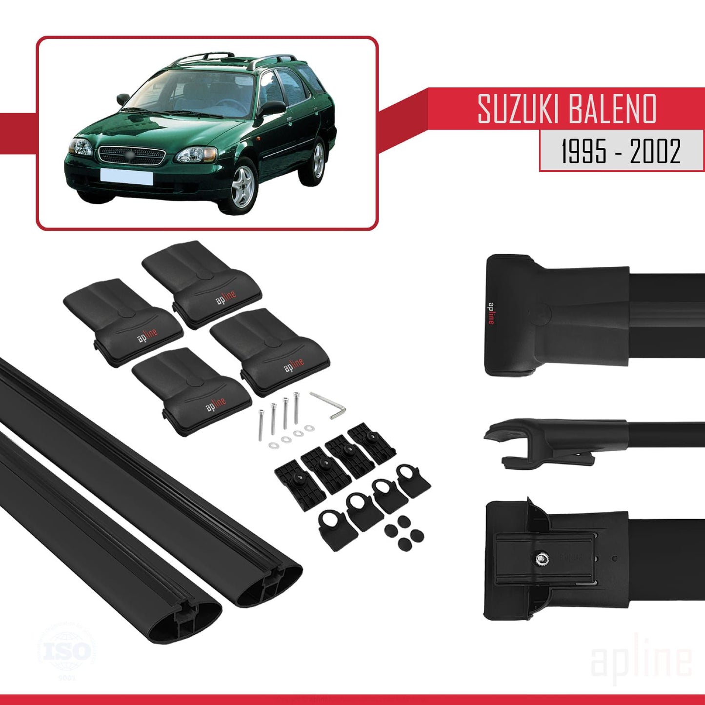 Compatible avec Suzuki Baleno 1995-2002 FLY Model Barres de Toit Railing Porte-Bagages de Voiture Noir Aluminium 2 Barres