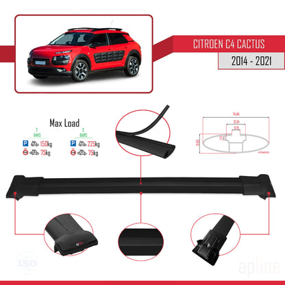 Kompatibel mit Citroen C4 Cactus 2014-2021 FLY Modell Dachgepäckträger, schwarzes Aluminium, 2 Stangen
