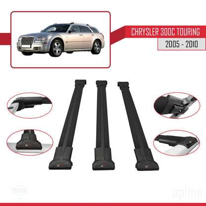 Compatible avec Chrysler 300C Touring 2005-2010 FLY Model Barres de Toit Railing Porte-Bagages de Voiture Noir Aluminium 3 Barres