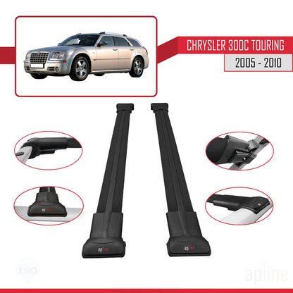 Compatible avec Chrysler 300C Touring 2005-2010 FLY Model Barres de Toit Railing Porte-Bagages de Voiture Noir Aluminium 2 Barres