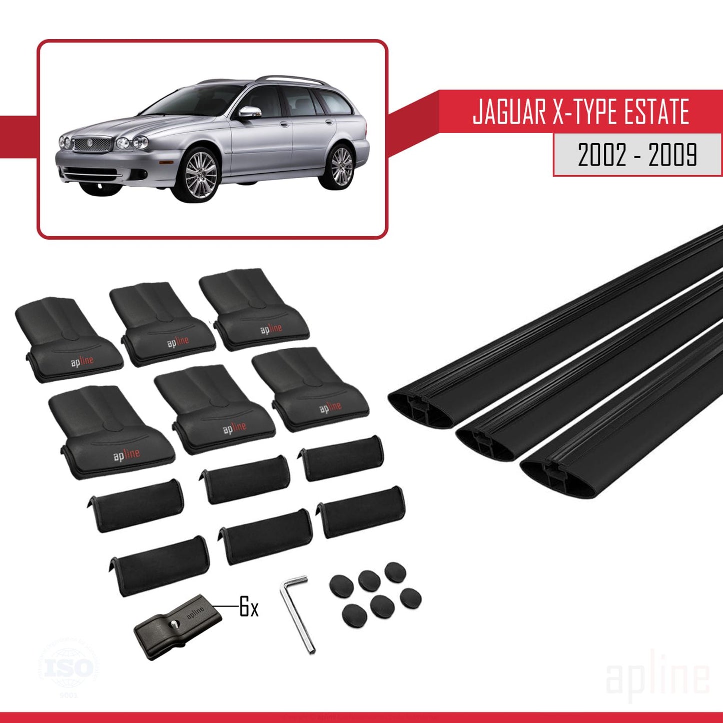 Compatible avec Jaguar X-Type Estate 2002-2009 FLY Model Barres de Toit Railing Porte-Bagages de Voiture Noir Aluminium 3 Barres