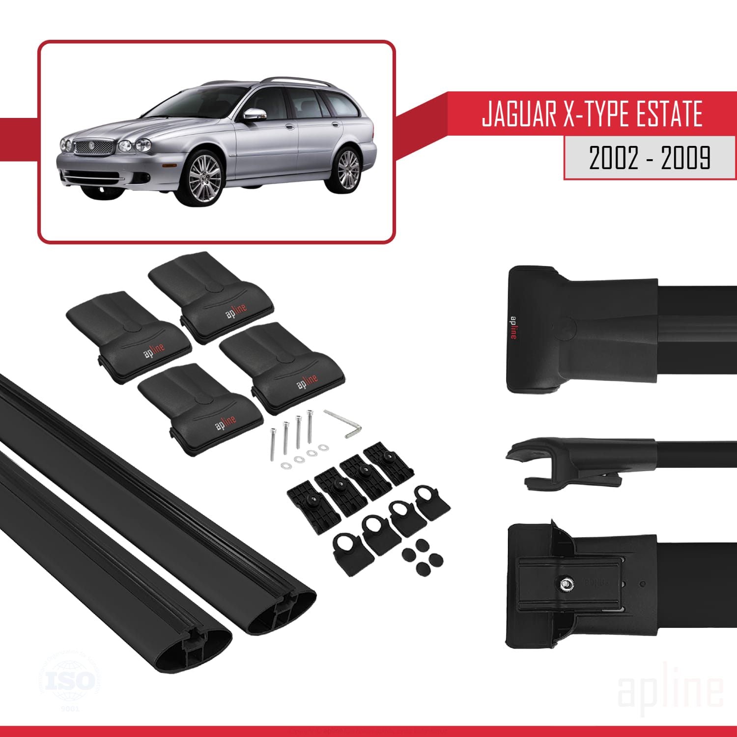 Compatible avec Jaguar X-Type Estate 2002-2009 FLY Model Barres de Toit Railing Porte-Bagages de Voiture Noir Aluminium 2 Barres