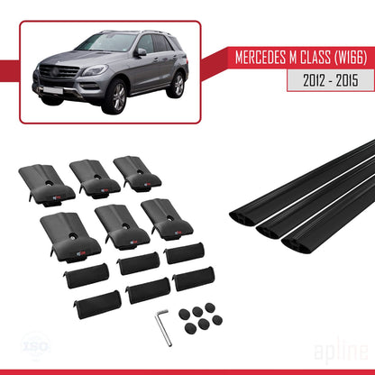 Compatible avec Mercedes M Class 3 (W166) Pre-Facelift 2012-2015 FLY Model Barres de Toit Railing Porte-Bagages de Voiture Noir Aluminium 3 Barres