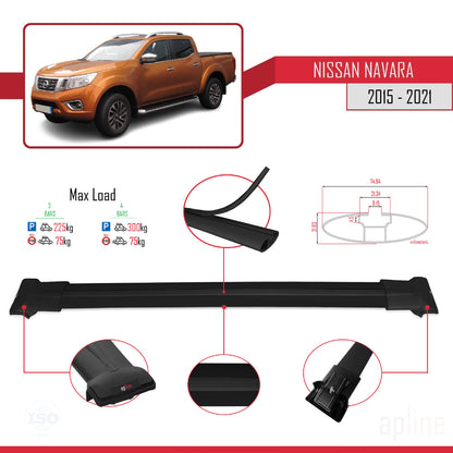 Compatible avec Nissan Navara 4 (D23) 2015-2021 FLY Model Barres de Toit Railing Porte-Bagages de Voiture Noir Aluminium 3 Barres