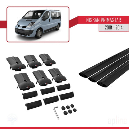 Compatible avec Nissan Primastar 2001-2014 FLY Model Barres de Toit Railing Porte-Bagages de Voiture Noir Aluminium 3 Barres
