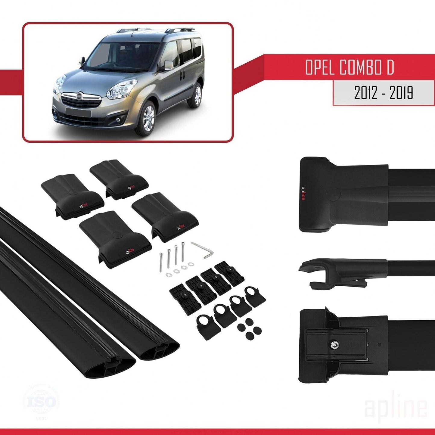 Compatible avec Opel Combo D 2012-2018 FLY Model Barres de Toit Railing Porte-Bagages de Voiture Noir Aluminium 2 Barres