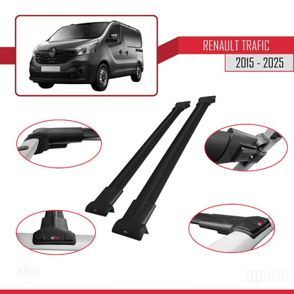 Compatible with Renault Trafic 3 (X82) 2015-2025 FLY Model Car Roof Rack Cross Bar Black Aluminium 2 Bars
