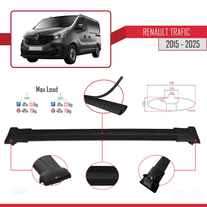 Compatible with Renault Trafic 3 (X82) 2015-2025 FLY Model Car Roof Rack Cross Bar Black Aluminium 2 Bars