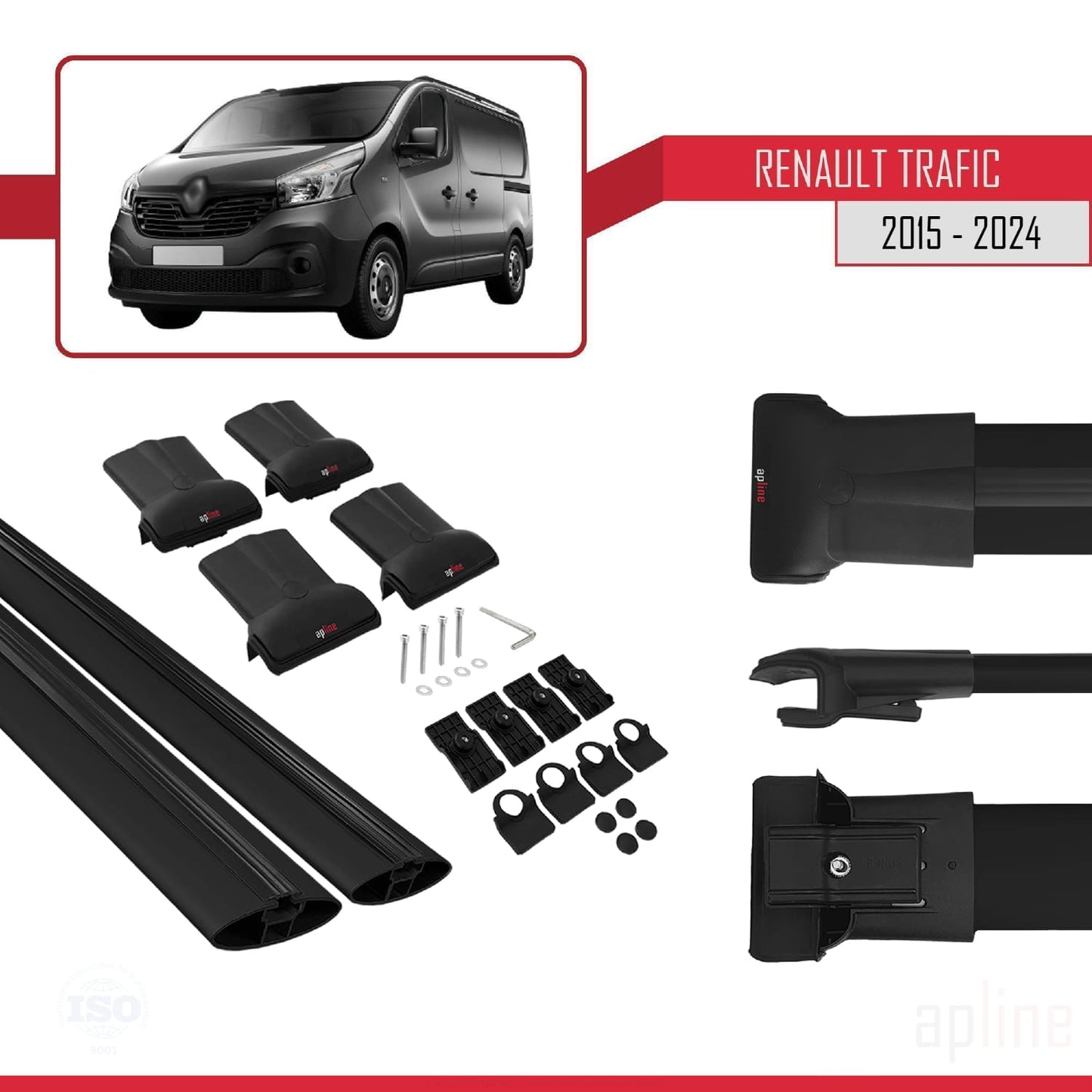 Compatible with Renault Trafic 3 (X82) 2015-2025 FLY Model Car Roof Rack Cross Bar Black Aluminium 2 Bars