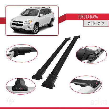 Compatible avec Toyota RAV4 III (XA30) 2006-2012 FLY Model Barres de Toit Railing Porte-Bagages de Voiture Noir Aluminium 2 Barres