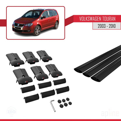 Compatible avec Volkswagen Touran (1T) Pre-Facelift 2003-2010 FLY Model Barres de Toit Railing Porte-Bagages de Voiture Noir Aluminium 3 Barres