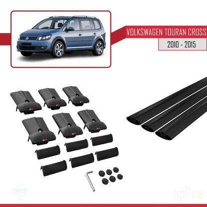 Compatible avec Volkswagen Touran Cross Post-Facelift 2010-2015 FLY Model Barres de Toit Railing Porte-Bagages de Voiture Noir Aluminium 3 Barres