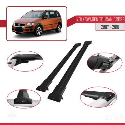 Compatible avec Volkswagen Touran Cross Pre-Facelift 2007-2010 FLY Model Barres de Toit Railing Porte-Bagages de Voiture Noir Aluminium 2 Barres