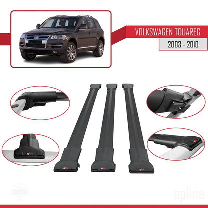 Compatible avec Volkswagen Touareg (7L) 2002-2010 FLY Model Barres de Toit Railing Porte-Bagages de Voiture Noir Aluminium 3 Barres