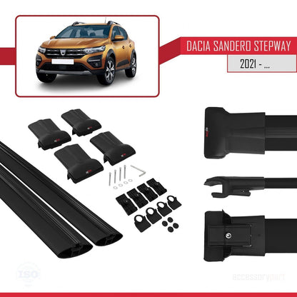 Compatibile con Dacia Sandero Stepway 3 2021-2025 modello FLY Barre portatutto per auto Portapacchi in alluminio nero 2 barre