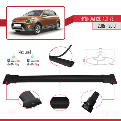 Compatible avec Hyundai i20 II Active 2015-2019 FLY Model Barres de Toit Railing Porte-Bagages de Voiture Noir Aluminium 3 Barres