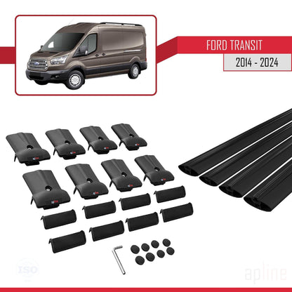 Compatible avec Ford Transit 2014-2025 FLY Model Barres de Toit Railing Porte-Bagages de Voiture Noir Aluminium 4 Barres