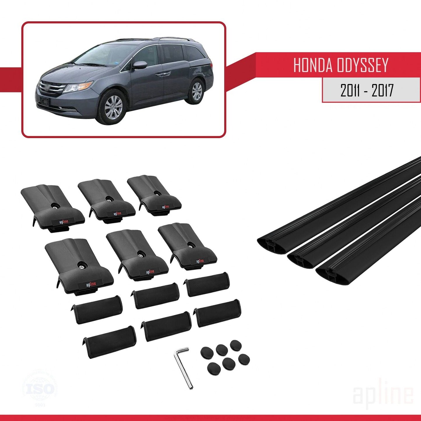 Compatible avec Honda Odyssey 2011-2017 FLY Model Barres de Toit Railing Porte-Bagages de Voiture Noir Aluminium 3 Barres