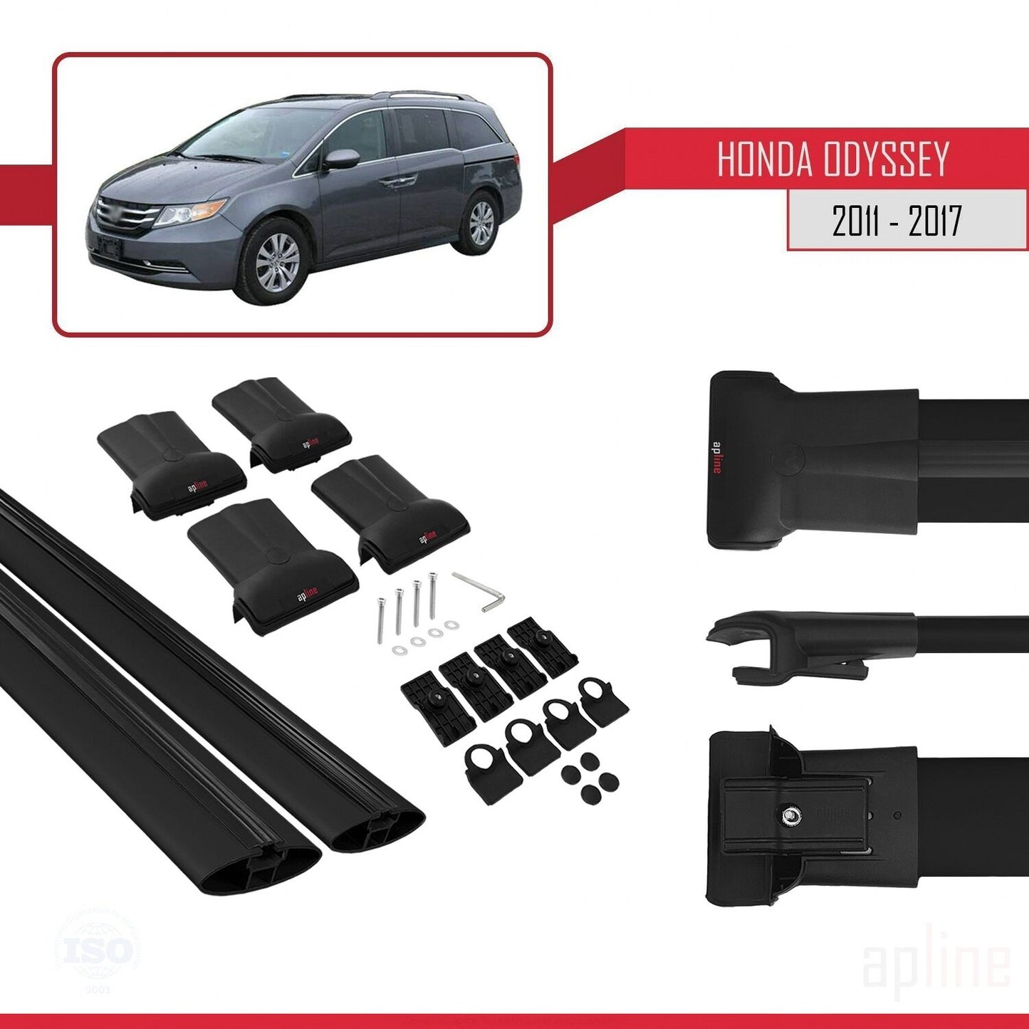 Compatible avec Honda Odyssey 2011-2017 FLY Model Barres de Toit Railing Porte-Bagages de Voiture Noir Aluminium 2 Barres