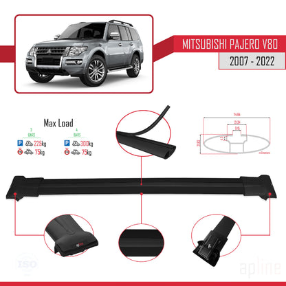 Compatible avec Mitsubishi Pajero (V80) 2007-2022 FLY Model Barres de Toit Railing Porte-Bagages de Voiture Noir Aluminium 3 Barres