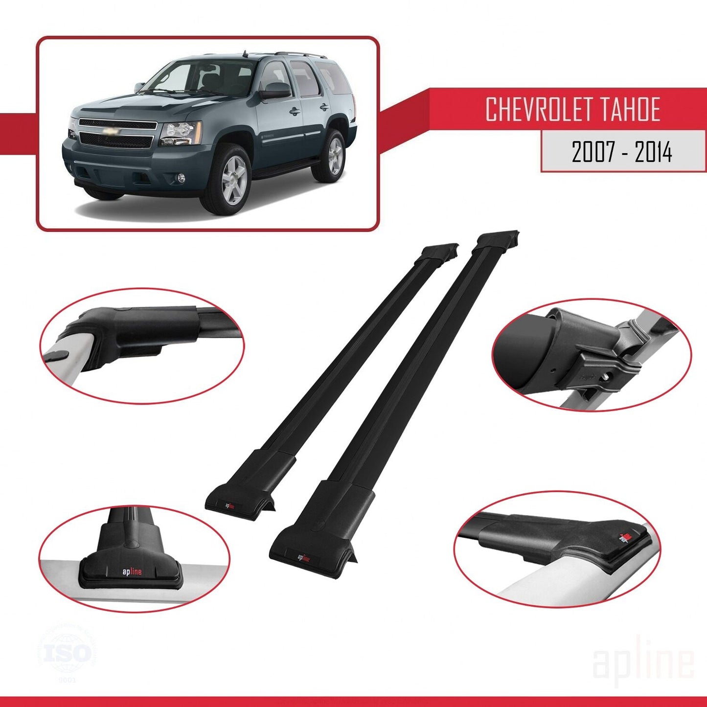 Kompatibel mit Chevrolet Tahoe 3 2007-2014 FLY Modell Dachgepäckträger, schwarzes Aluminium, 2 Stangen