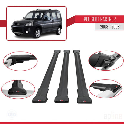 Compatible avec Peugeot Partner Post-Facelift 2003-2008 FLY Model Barres de Toit Railing Porte-Bagages de Voiture Noir Aluminium 3 Barres