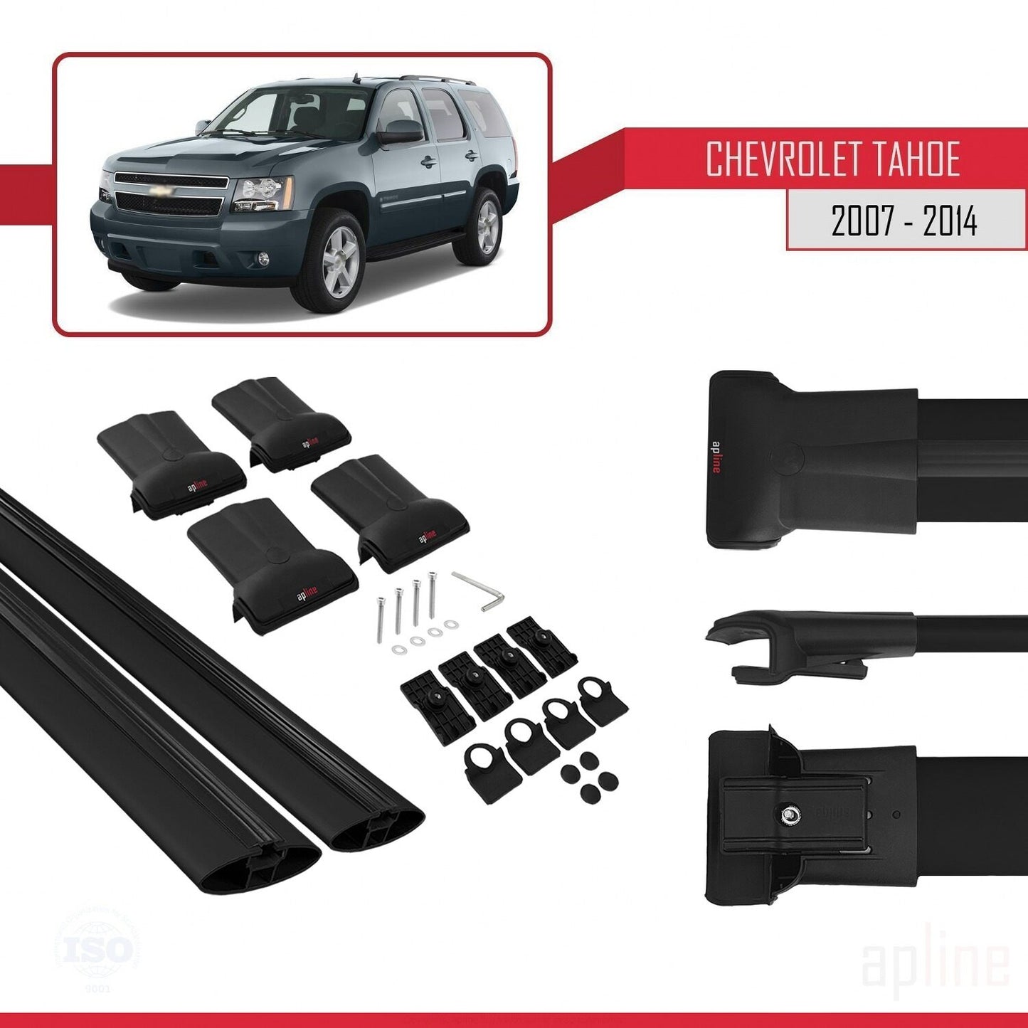 Kompatibel mit Chevrolet Tahoe 3 2007-2014 FLY Modell Dachgepäckträger, schwarzes Aluminium, 2 Stangen