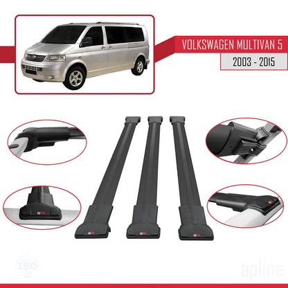 Compatible avec Volkswagen T5 Multivan 2003-2015 FLY Model Barres de Toit Railing Porte-Bagages de Voiture Noir Aluminium 3 Barres