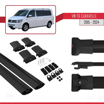 Compatible avec Volkswagen T6 Caravelle 2015-2024 FLY Model Barres de Toit Railing Porte-Bagages de Voiture Noir Aluminium 2 Barres