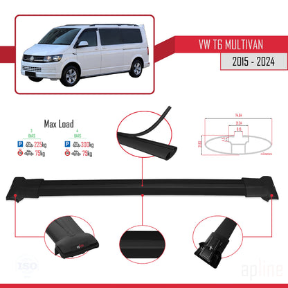Compatible avec Volkswagen T6 Multivan 2015-2024 FLY Model Barres de Toit Railing Porte-Bagages de Voiture Noir Aluminium 3 Barres