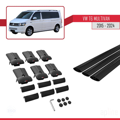 Compatible avec Volkswagen T6 Multivan 2015-2024 FLY Model Barres de Toit Railing Porte-Bagages de Voiture Noir Aluminium 3 Barres