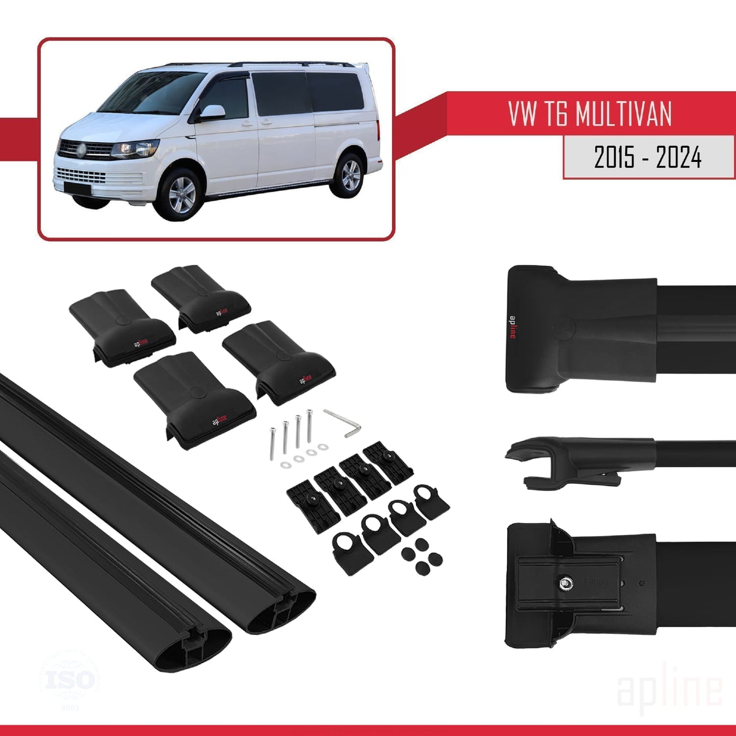 Compatible avec Volkswagen T6 Multivan 2015-2024 FLY Model Barres de Toit Railing Porte-Bagages de Voiture Noir Aluminium 2 Barres