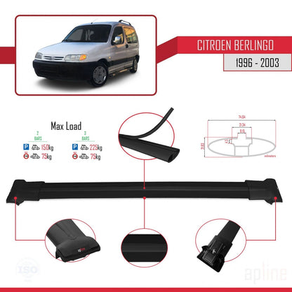 Compatible avec Citroen Berlingo (M49) 1996-2003 FLY Model Barres de Toit Railing Porte-Bagages de Voiture Noir Aluminium 2 Barres